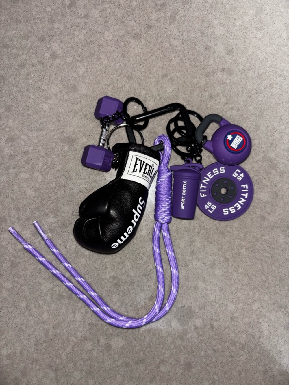 Everlast Black Boxing Glove Keychain with Purple Fitness Charms